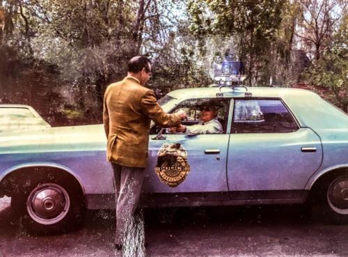 April 1973 – First Selectman John Daley handing keys over to Police Chief Gerald Olmstead 